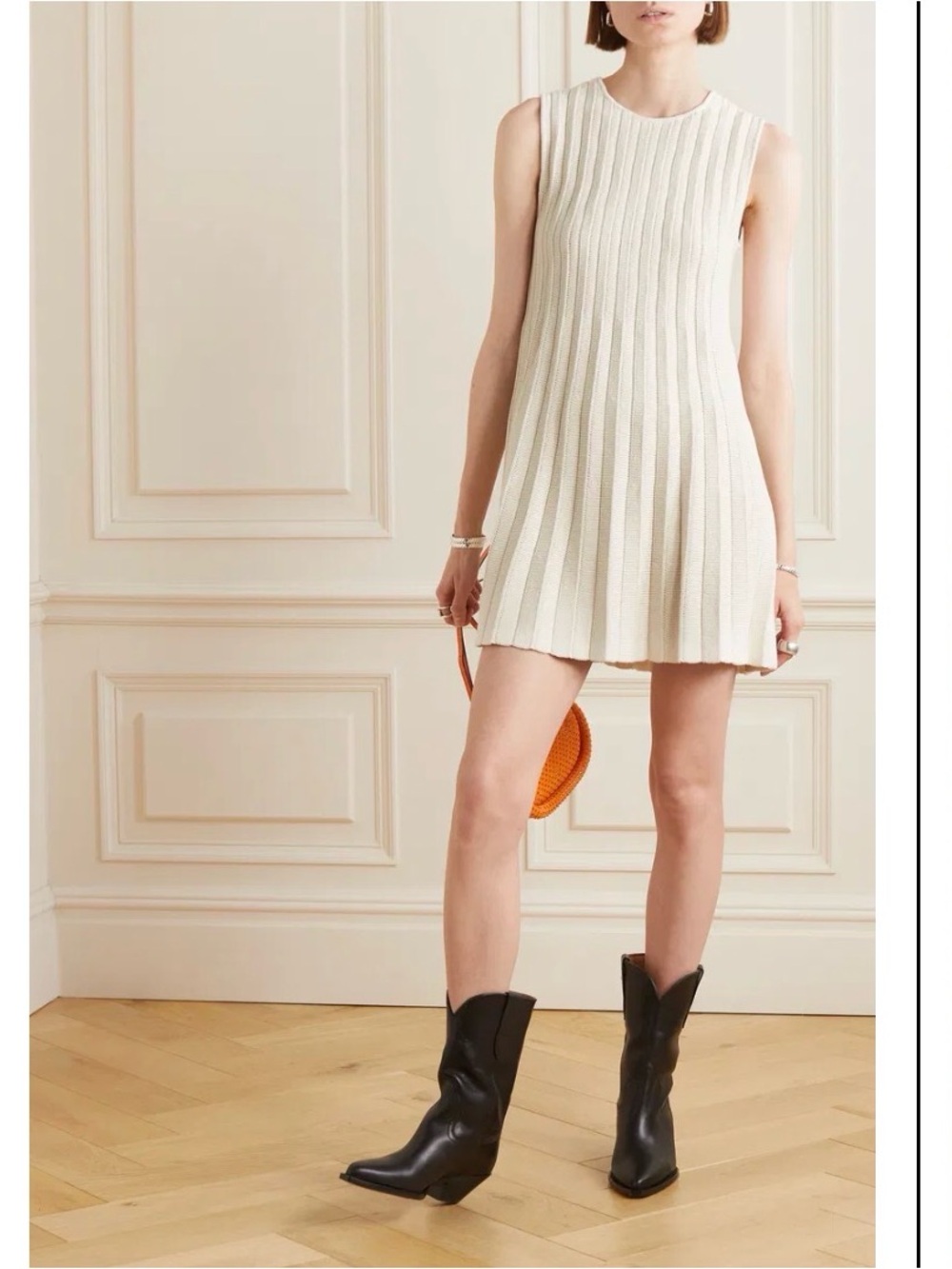 Reformation Ezra knit cotton Mini Dress in Cream